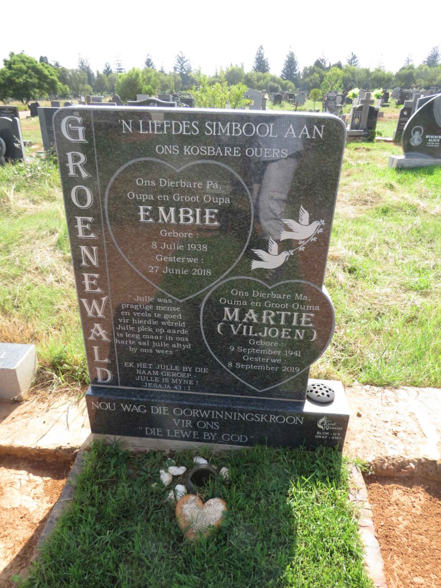 GROENEWALD Embie 1938-2018 & Martie VILJOEN 1941-2019