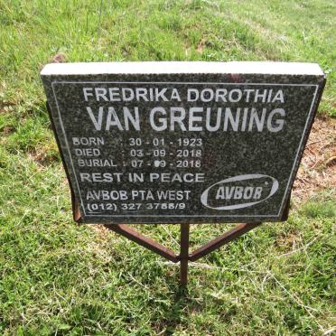 GREUNING Fredrika Dorothia, van 1923-2018