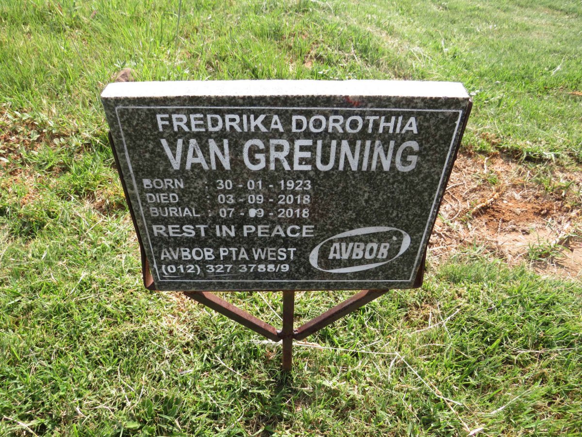 GREUNING Fredrika Dorothia, van 1923-2018
