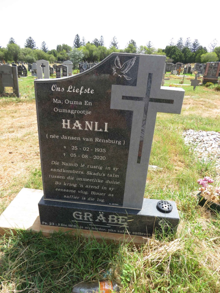 GRABE Hanli nee JANSEN VAN RENSBURG 1935-2020