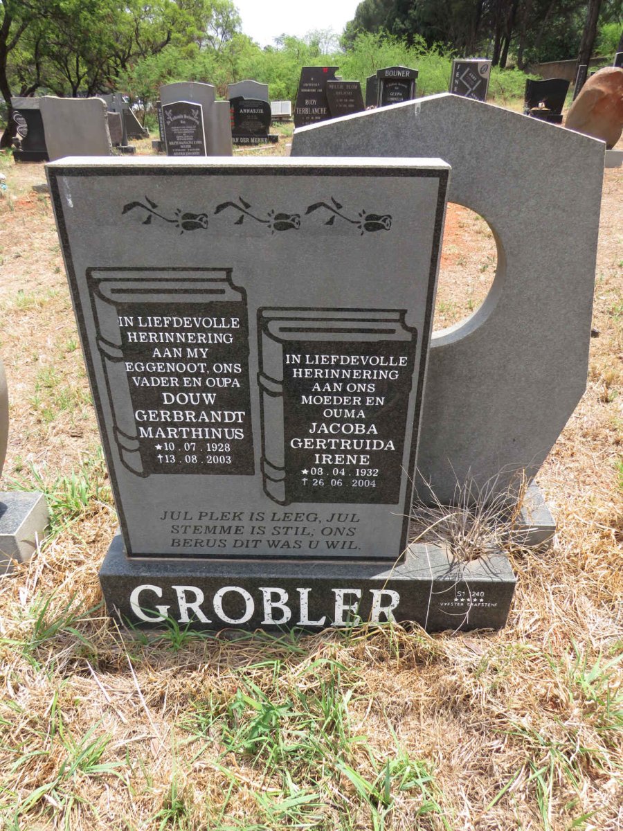 GROBLER Douw Gerbrant Marthinus 1928-2003 & Jacoba Gertruida Irene 1932-2004