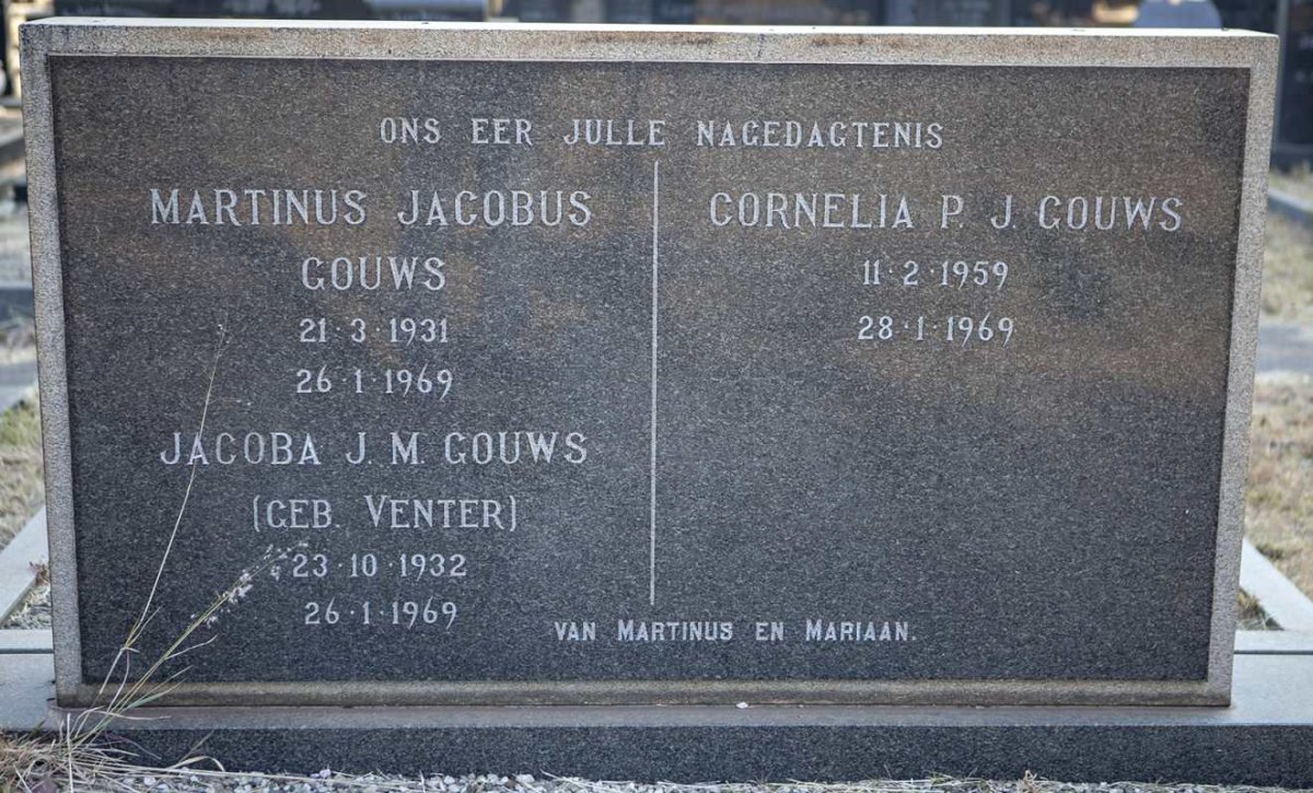 GOUWS Martinus Jacobus 1931-1969 &amp; Jacoba J.M. VENTER 1932-1969 :: GOUWS Cornelia P.J. 1959-1969