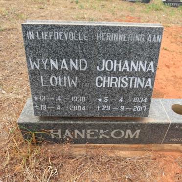 HANEKOM Wynand Louw 1930-2004 & Johanna Christina 1934-2017