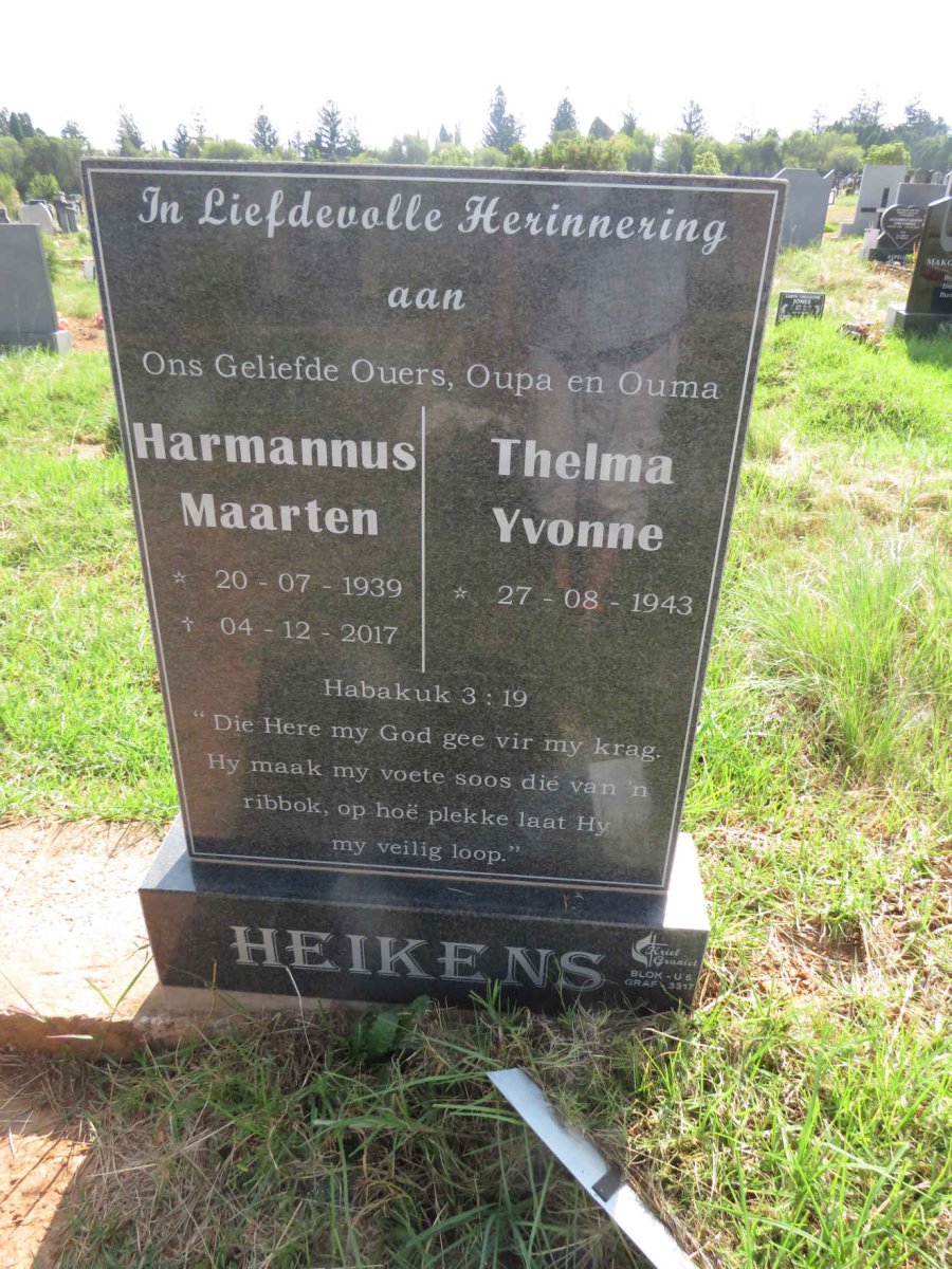 HEIKENS Harmannus Maarten 1939-2017 & Thelma Yvonne 1943- 