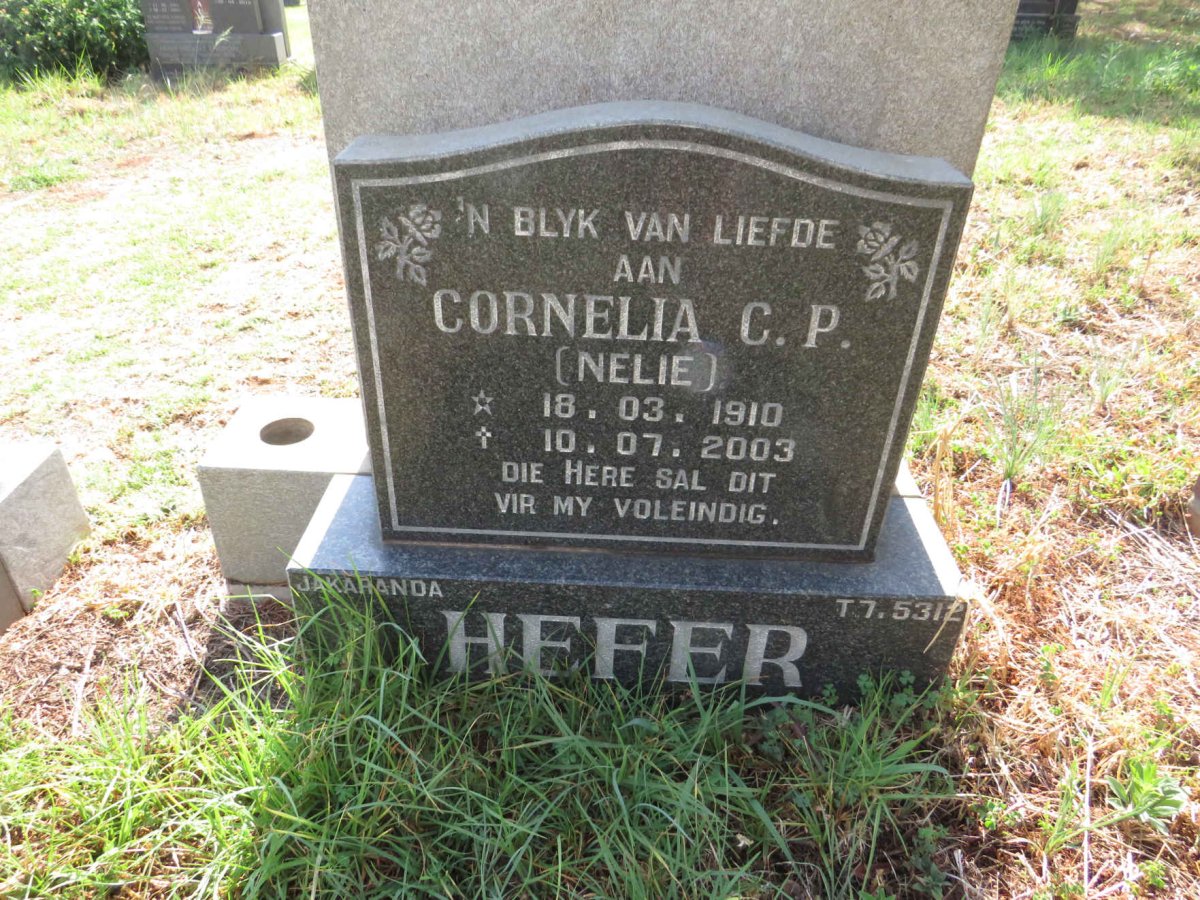 HEFER Cornelia C.P. 1910-2003
