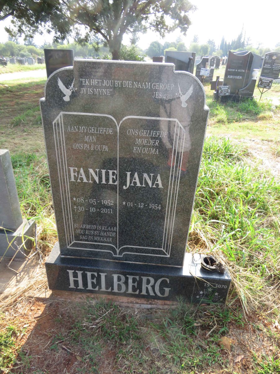 HELBERG Fanie 1952-2011 & Jana 1954-