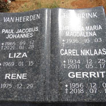 HIETBRINK Carel Niklaas 1934-2011 & Christina Maria Magdalena 1936- :: HIETBRINK Gerrit 1956-2018 :: VAN HEERDEN Paul Jacobus Johannes 1965-2021 :: VAN HEERDEN Liza 1969- :: VAN HEERDEN Rene 1975- 