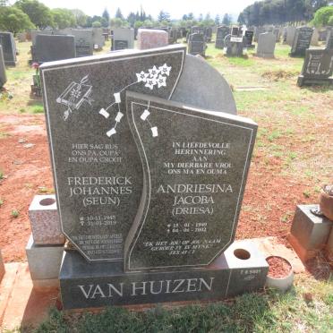 HUIZEN Frederick Johannes, van 1945-2019 & Andriesina Jacoba 1949-2002