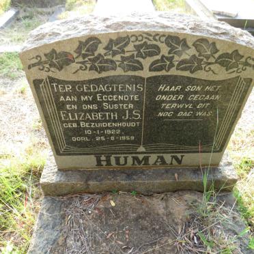 HUMAN Elizabeth J.S. nee BEZUIDENHOUDT 1922-1959