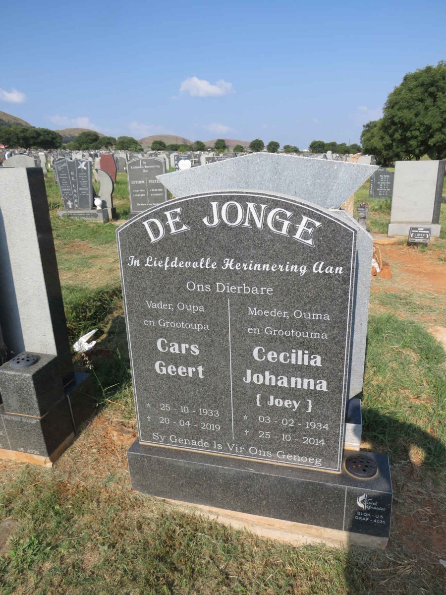 JONGE Cars Geert, de 1933-2019 & Cecilia Johanna 1934-2014