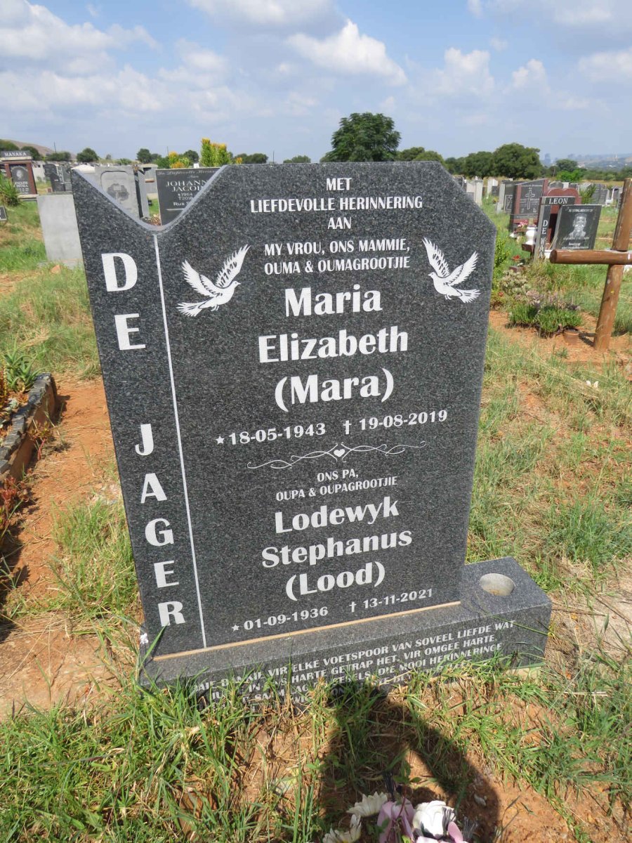 JAGER Lodewyk Stephanus, de 1936-2021 & Maria Elizabeth 1943-2019