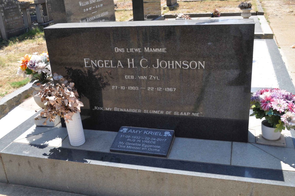 JOHNSON Engela H.C. nee VAN ZYL 1903-1967 :: KRIEL Amy 1932-2017