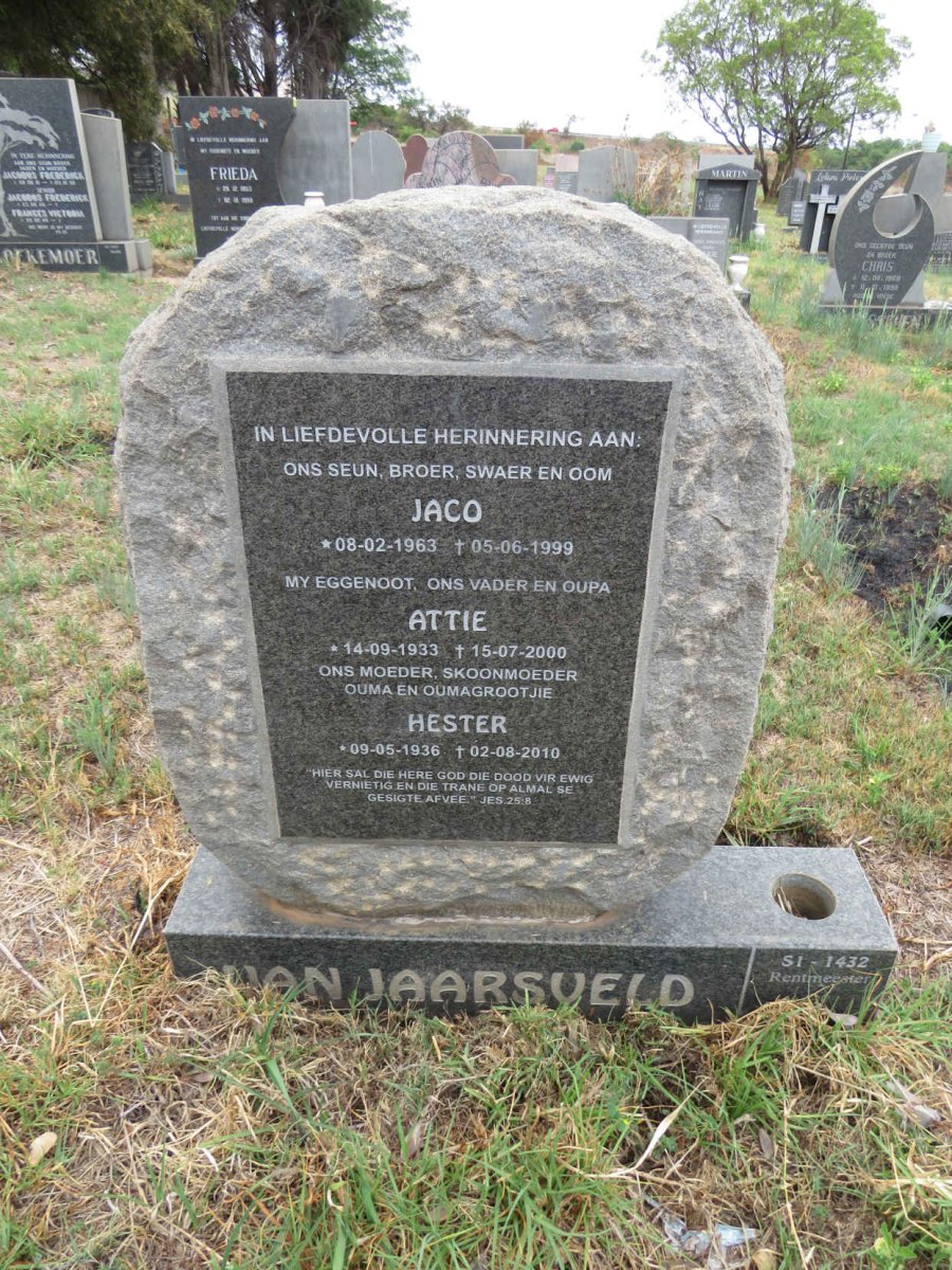 JAARSVELD Attie, van 1933-2000 & Hester 1936-2010 :: VAN JAARSVELD Jaco 1963-1999