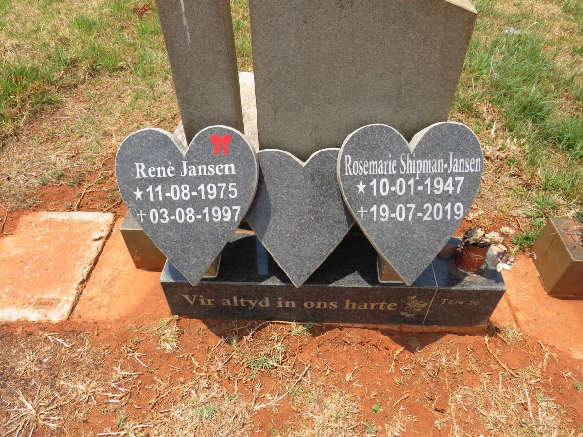 JANSEN Rosemarie SHIPMAN- 1947-2019 :: JANSEN Rene 1975-1997