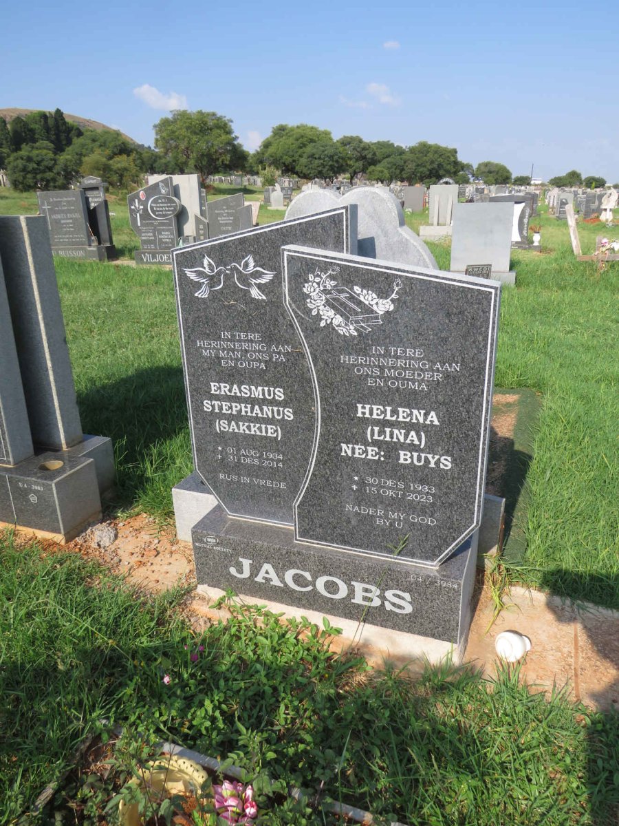 JACOBS Erasmus Stephanus 1934-2014 & Helena BUYS 1933-2023 