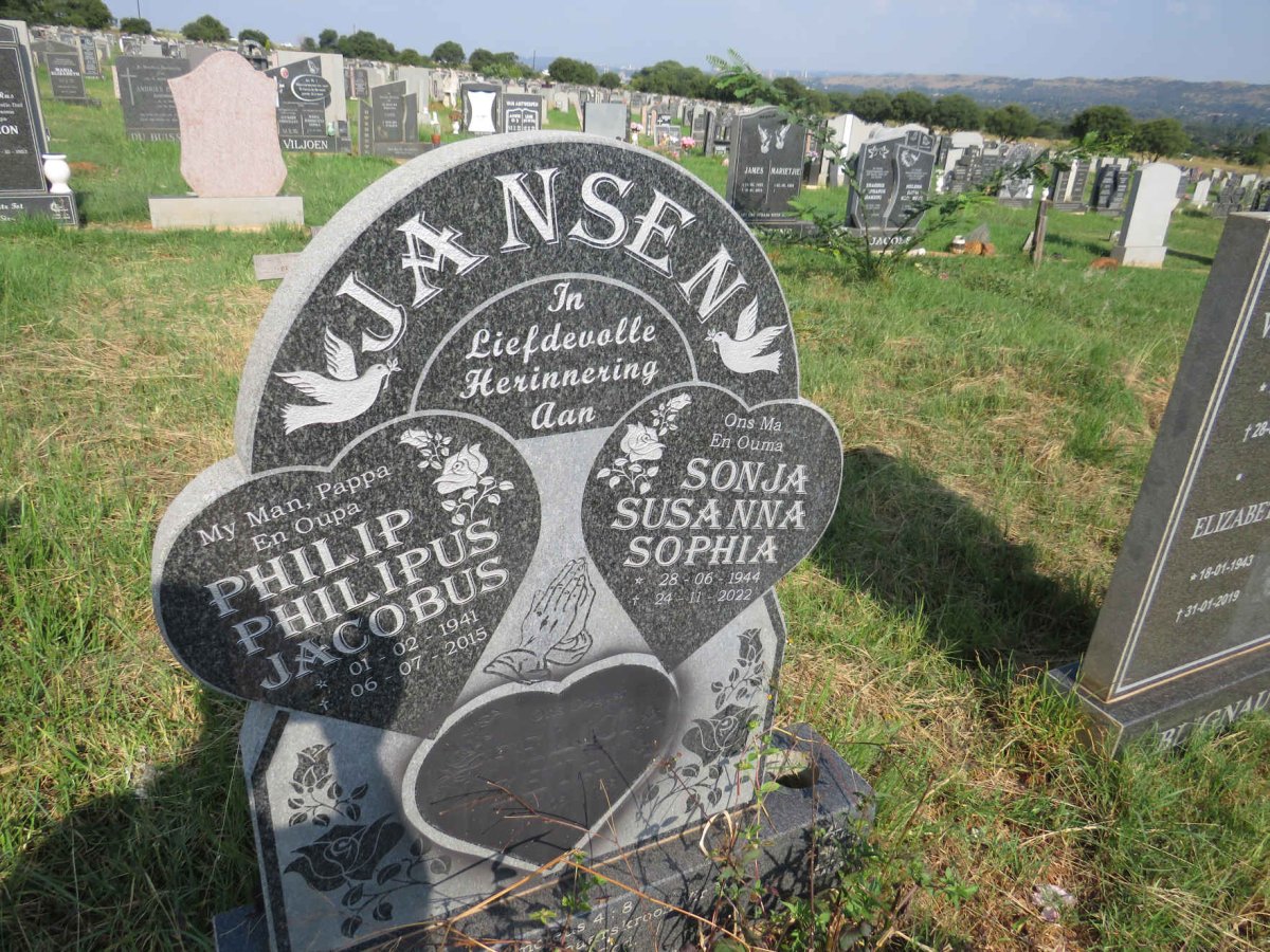 JANSEN Philipus Jacobus 1941-2015 & Susanna Sophia 1944-2022