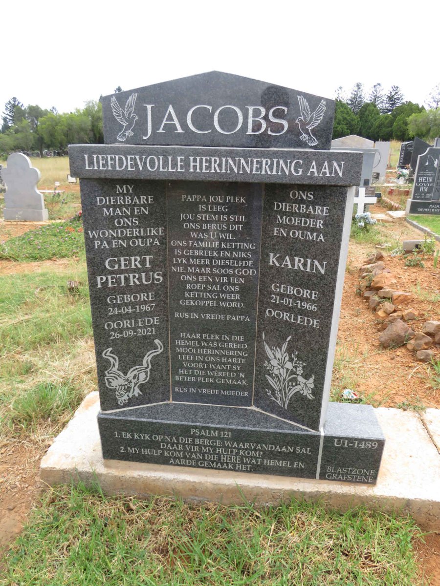 JACOBS Gert Petrus 1967-2021 & Karin 1966- 