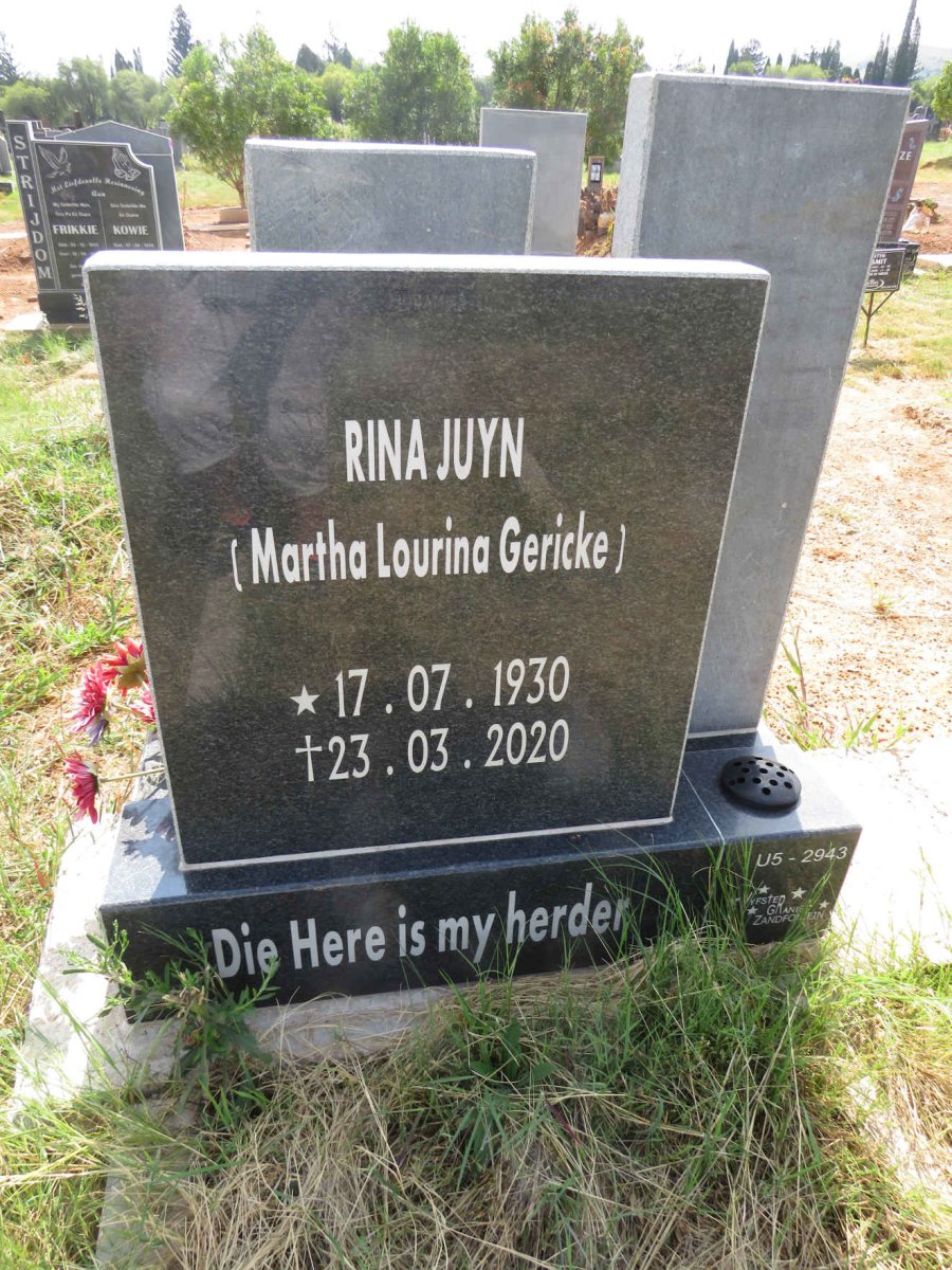 JUYN Martha Lourina nee GERICKE 1930-2020
