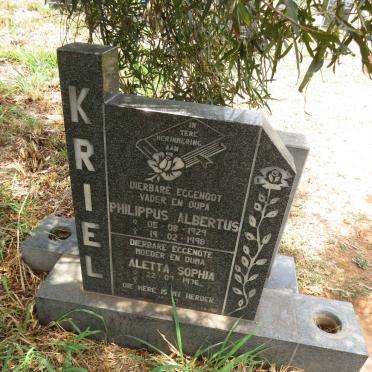 KRIEL Philippus Albertus 1929-1998 & Aletta Sophia 1936-