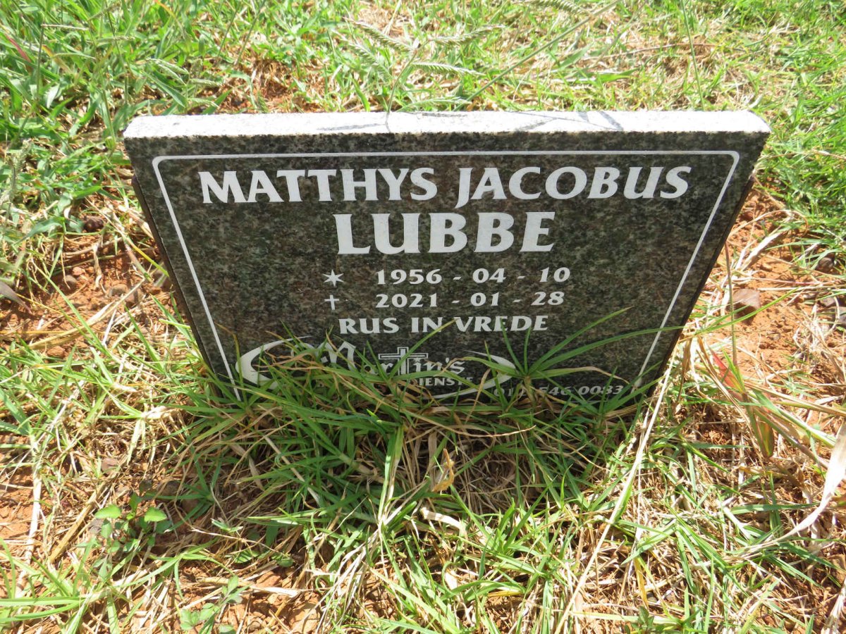 LUBBE Matthys Jacobus 1956-2021