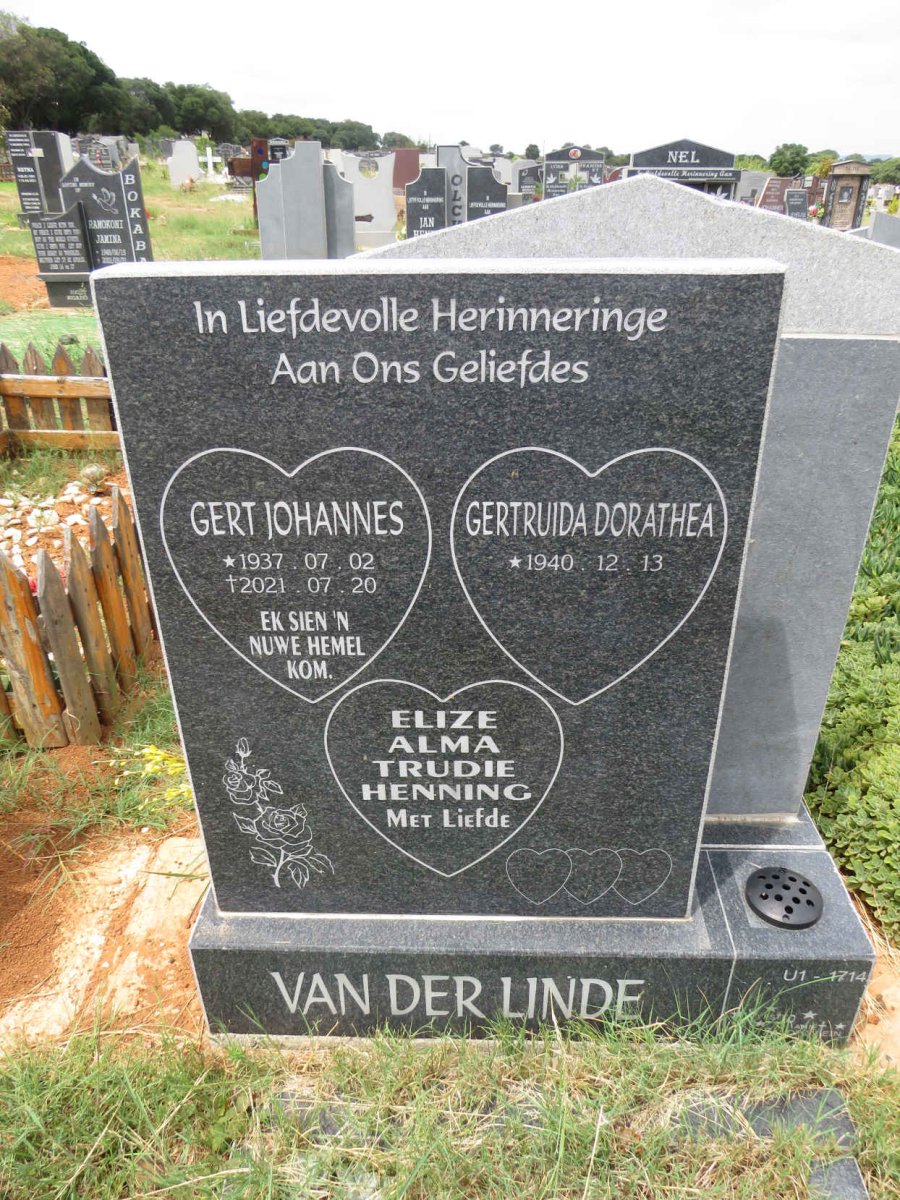LINDE Gert Johannes, van der 1937-2021 & Gertruida Dorathea 1940- 