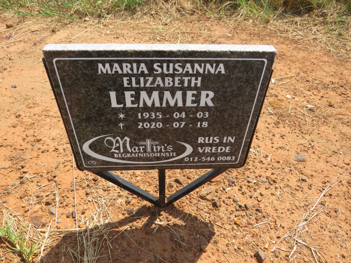 LEMMER Maria Susanna Elizabeth 1935-2020