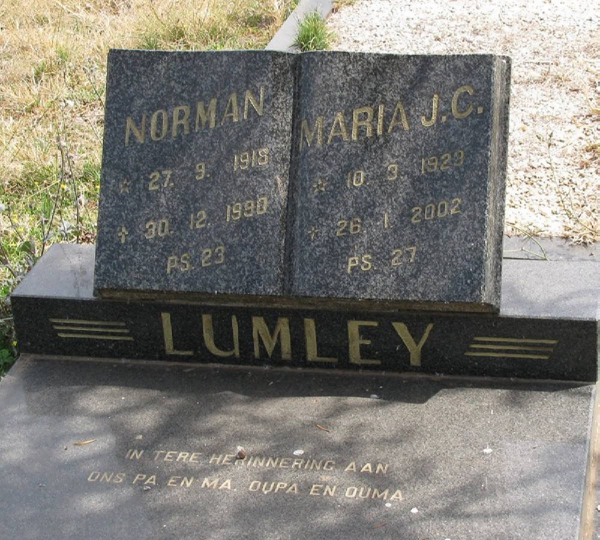 LUMLEY Norman 1918-1990 &amp; Maria J.C. 1923-2002