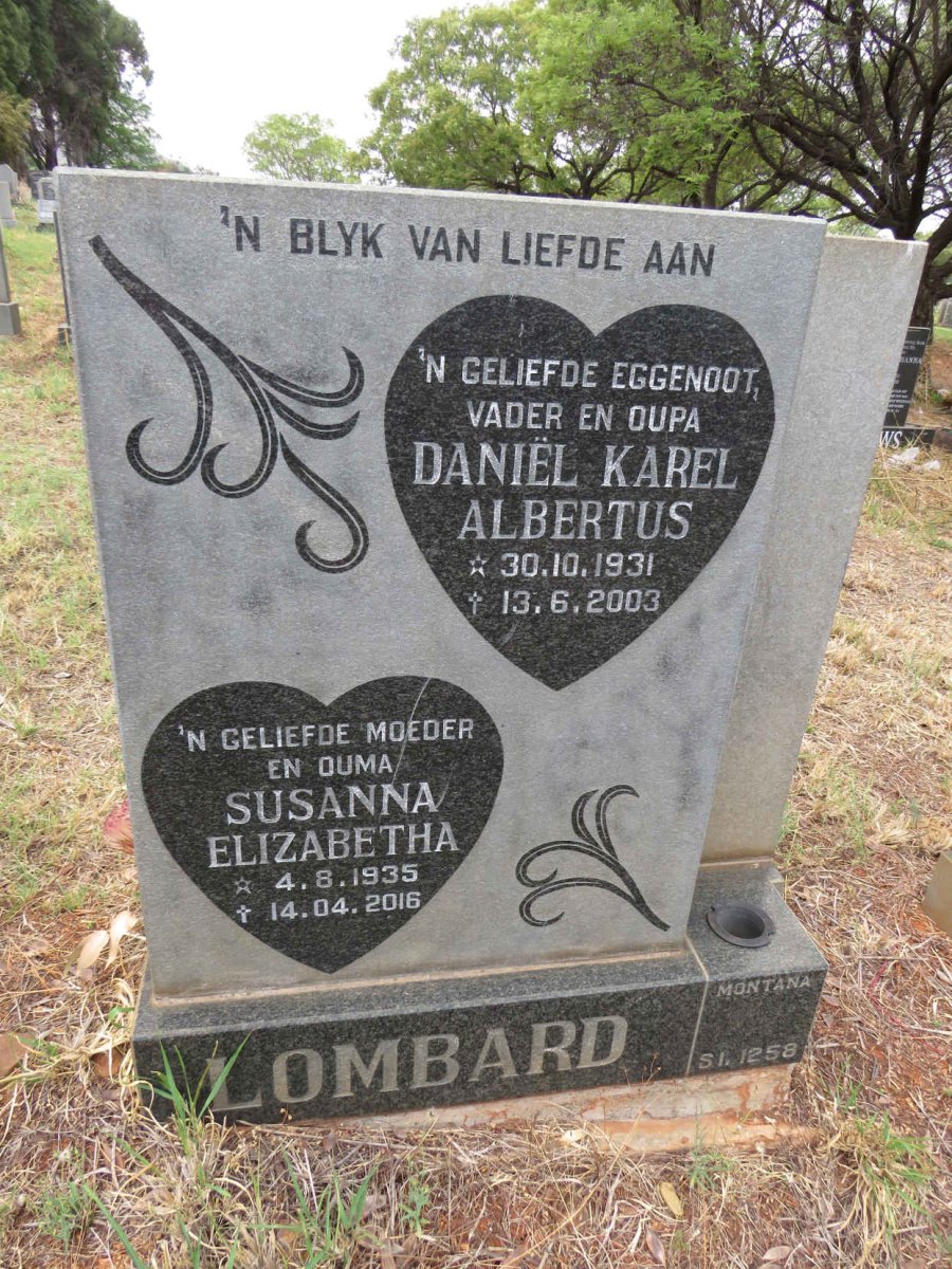 LOMBARD Daniel Karel Albertus 1931-2003 & Susanna Elizabetha 1935-2016