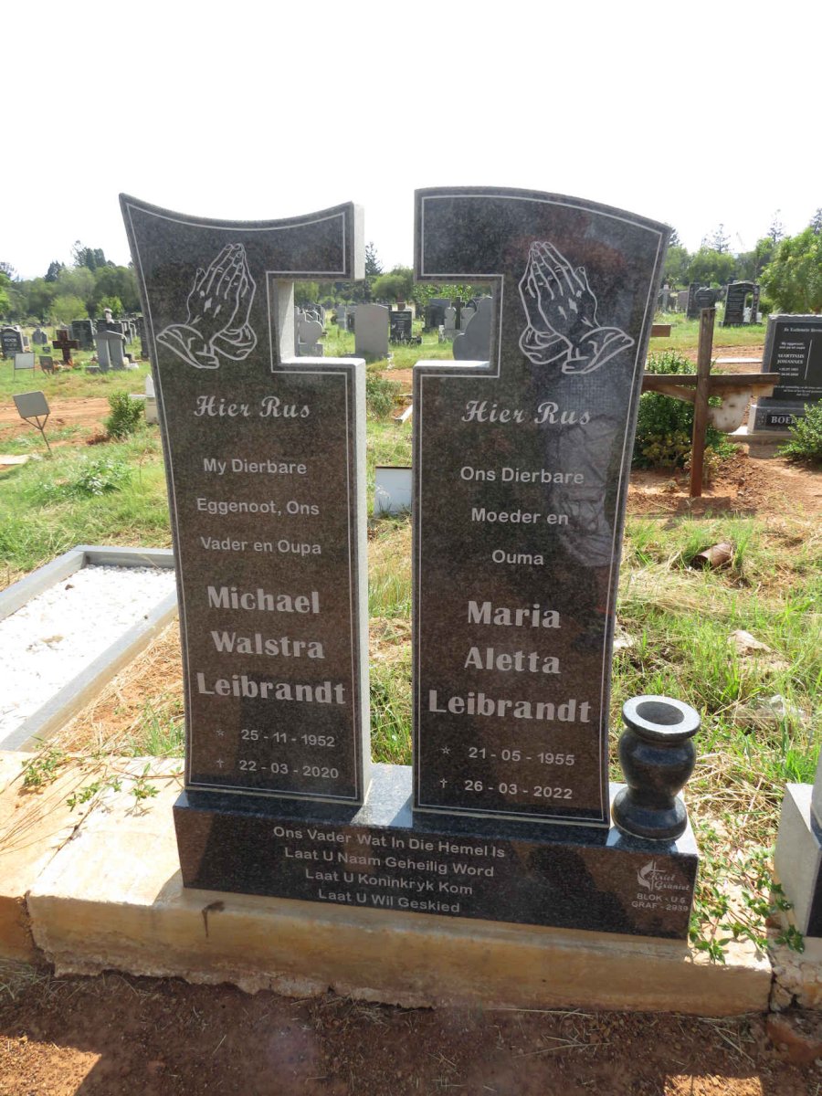 LEIBRANDT Michael Walstra 1952-2020 & Maria Aletta 1955-2022