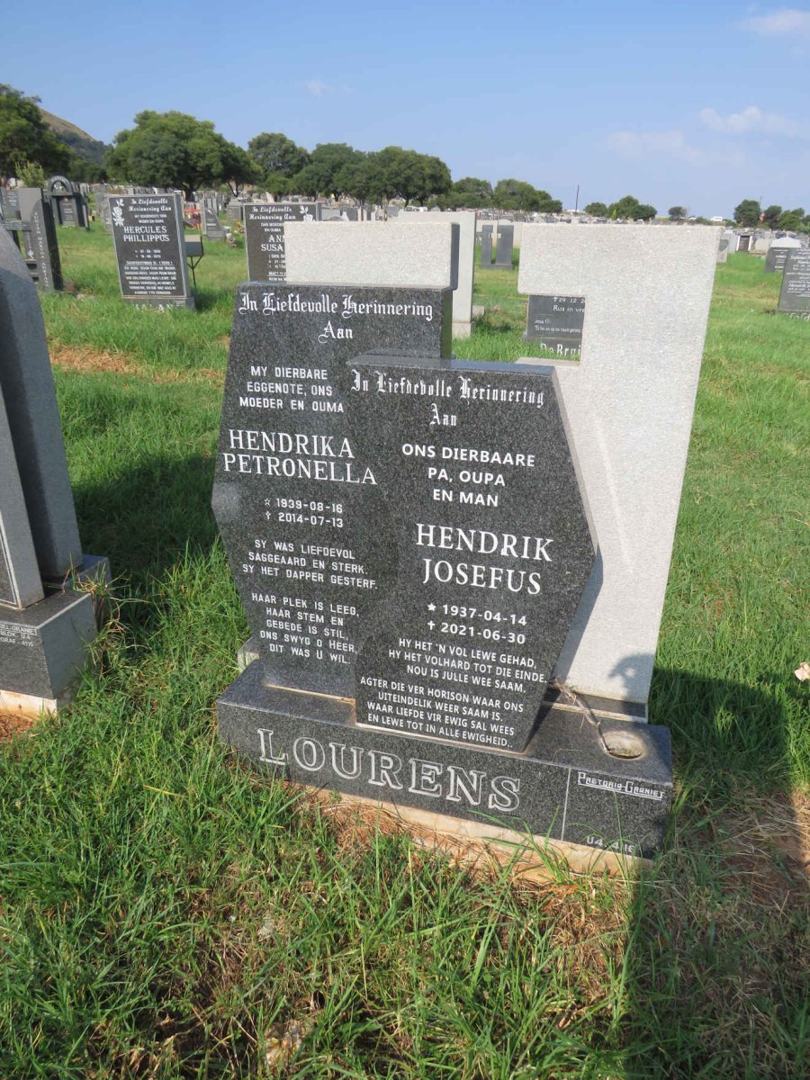 LOURENS Hendrik Josefus 1937-2021 & Hendrika Petronella 1939-2014