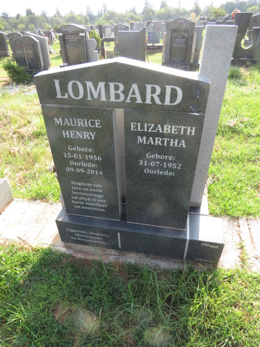 LOMBARD Maurice Henry 1956-2014 & Elizabeth Martha 1952-
