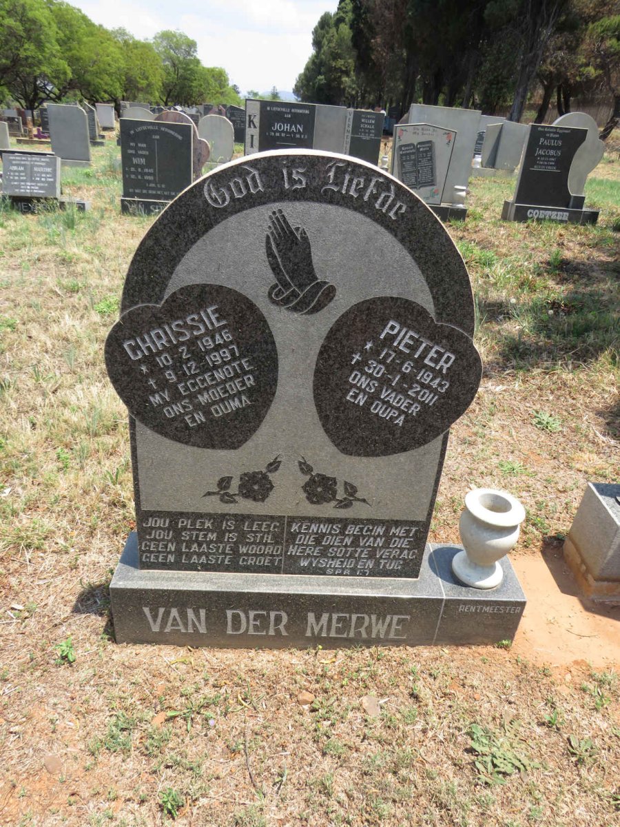 MERWE Pieter, van der 1943-2011 & Chrissie 1946-1997