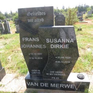 MERWE Frans Johannes, van de 1931-2018 & Susanna Dirkie 1935-2018 
