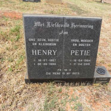 MERWE Petie, van der 1964-2015 :: VAN DER MERWE Henry 1987-1998