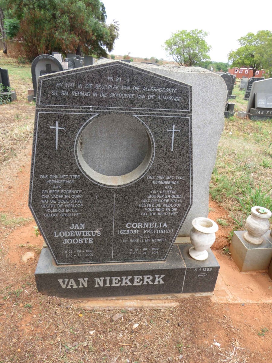 NIEKERK Jan Lodewikus Jooste, van 1932-2000 & Cornelia PRETORIUS 1933-2016