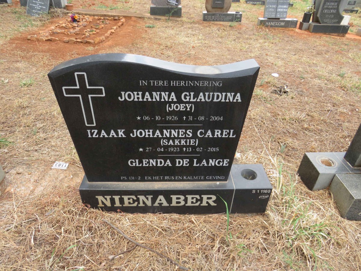 NIENABER Izaak Johannes Carel 1923-2015 & Johanna Glaudina 1926-2004 :: NIENABER Glenda De Lange