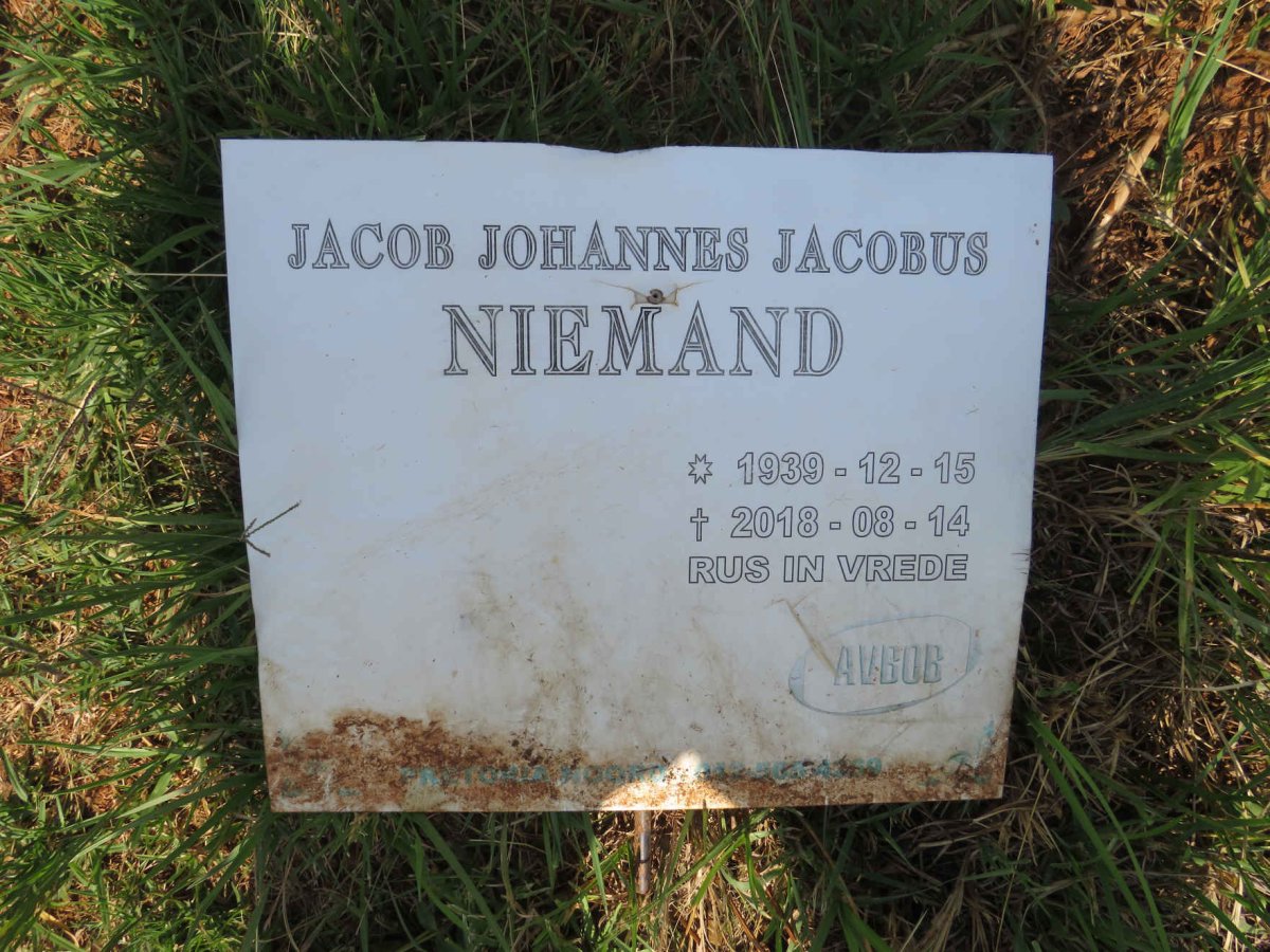 NIEMAND Jacob Johannes Jacobus 1939-2018
