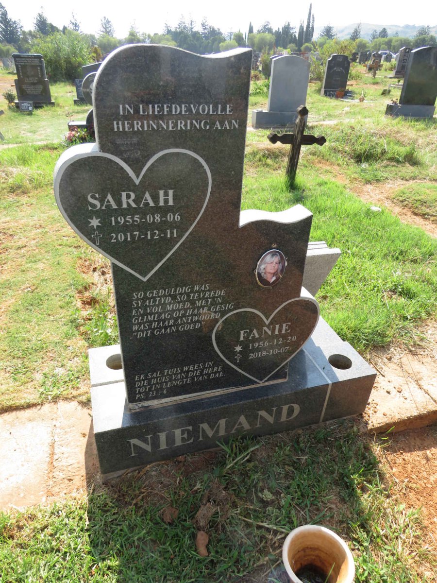 NIEMAND Fanie 1956-2018 & Sarah 1955-2017