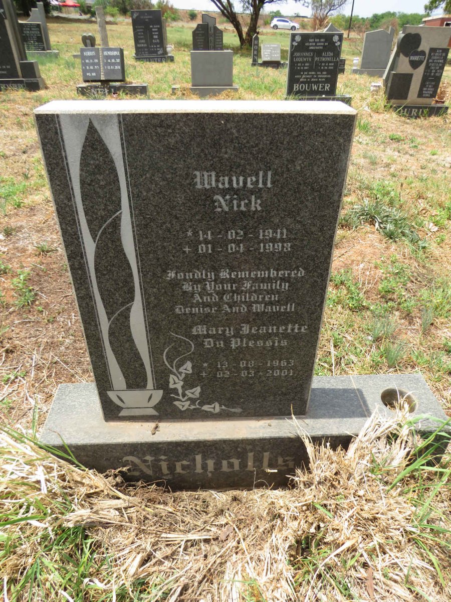 NICHOLLS Wavell Nick 1941-1998 :: NICHOLLS Mary Jeanette Du Plessis 1963-2001