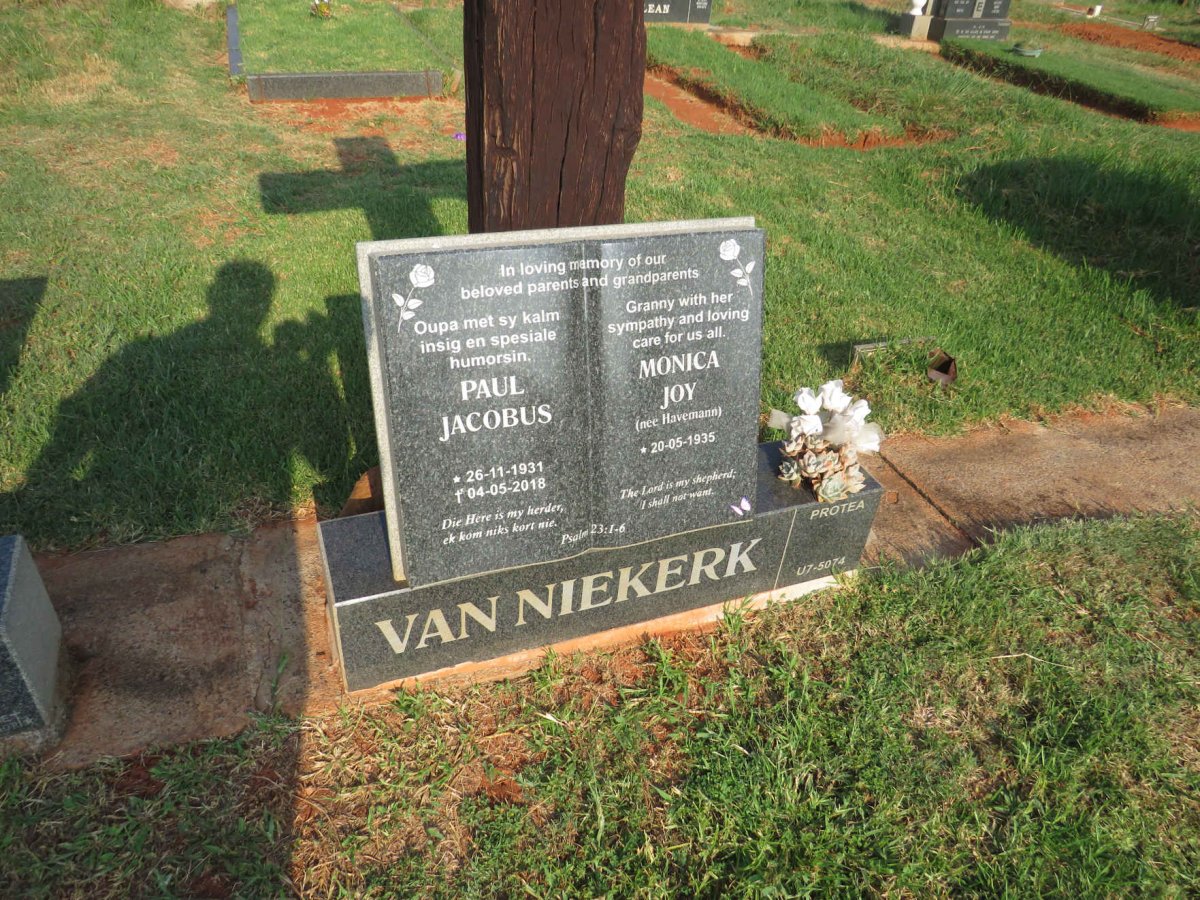 NIEKERK Paul Jacobus, van 1931-2018 & Monica Joy HAVEMANN 1935-