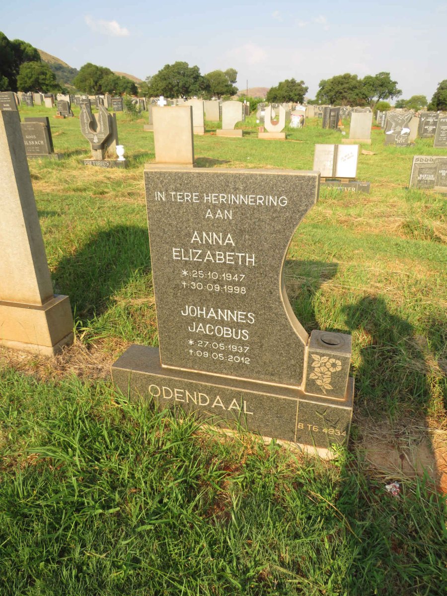 ODENDAAL Johannes Jacobus 1937-2012 & Anna Elizabeth 1947-1998