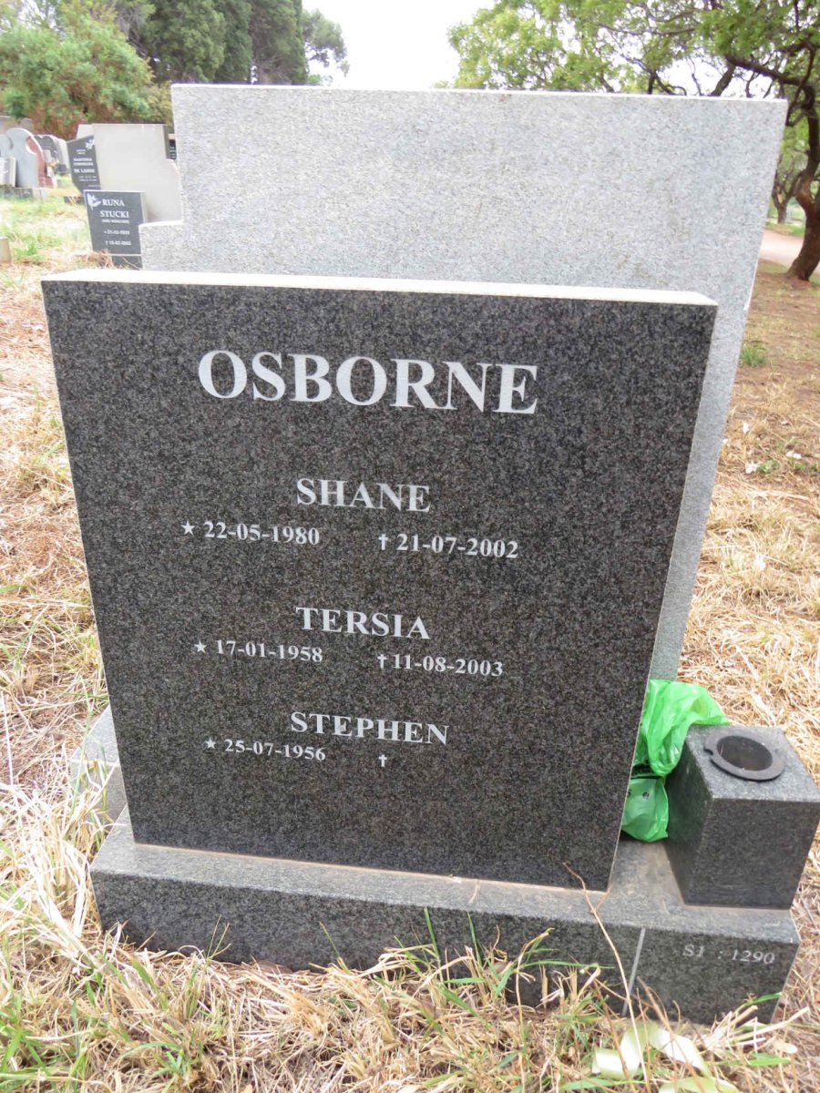 OSBORNE Stephen 1956- :: OSBORNE Tersia 1958-2003 :: OSBORNE Shane 1980-2002