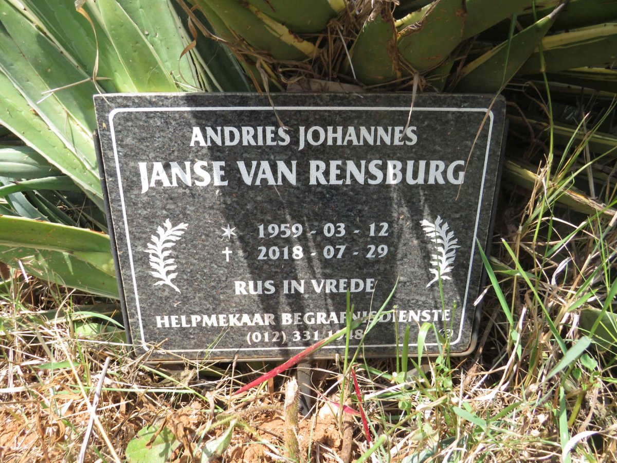 RENSBURG Andries Johannes, Janse van 1959-2018