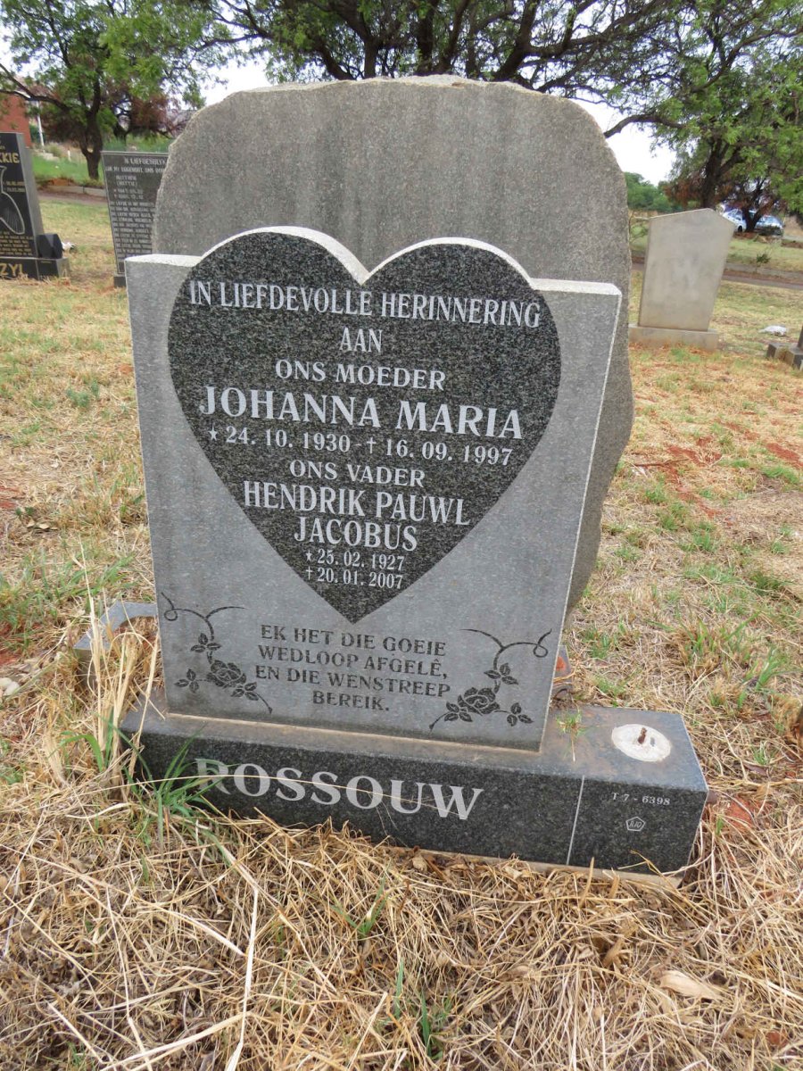 ROSSOUW Hendrik Pauwl Jacobus 1927-2007 & Johanna Maria 1930-1997