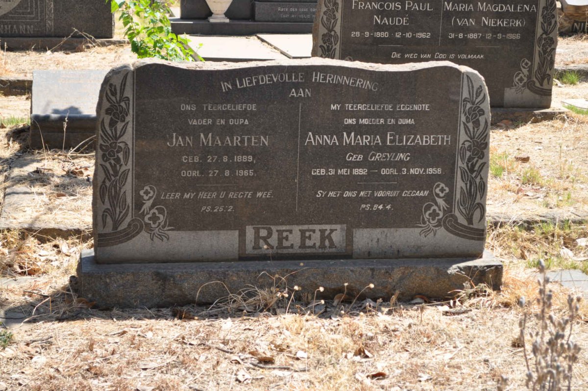 REEK Jan Maarten 1889-1965 &amp; Anna Maria Elizabeth GREYLING 1892-1958
