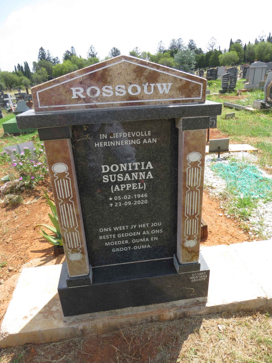 ROSSOUW Donitia Susanna nee APPEL 1946-2020