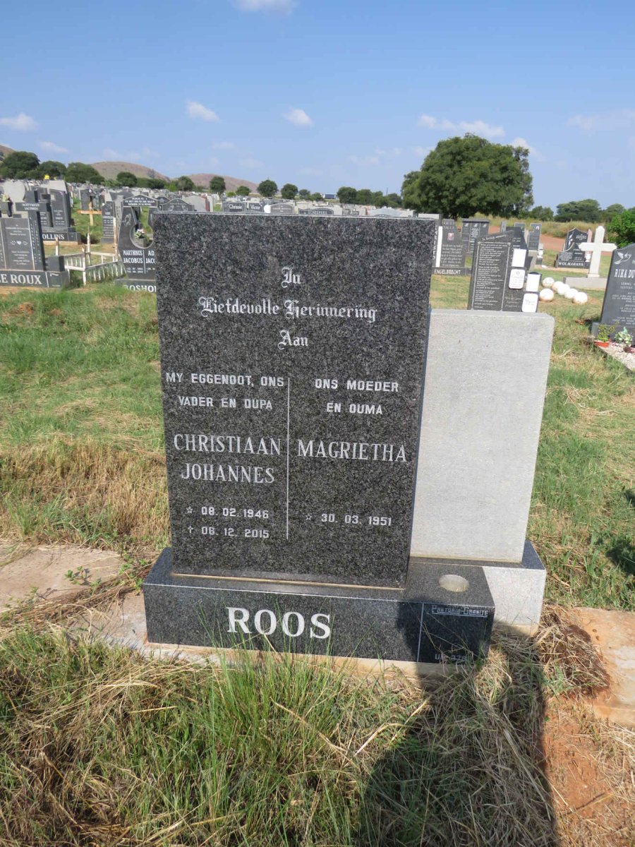 ROOS Christiaan Johannes 1946-2015 & Magrietha 1951-