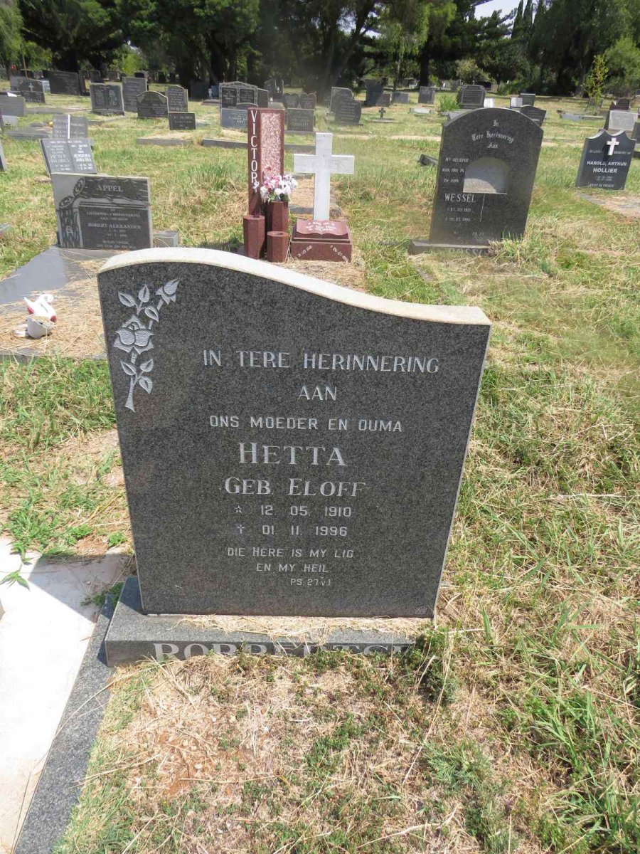 ROBBERTSE Hetta nee ELOFF 1910-1996
