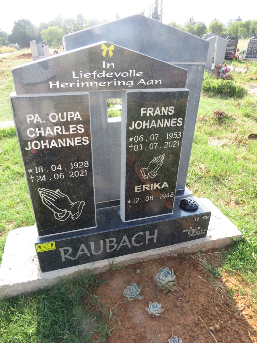 RAUBACH Charles Johannes 1928-2021 :: RAUBACH Erika 1948- :: RAUBACH Frans Johannes 1953-2021