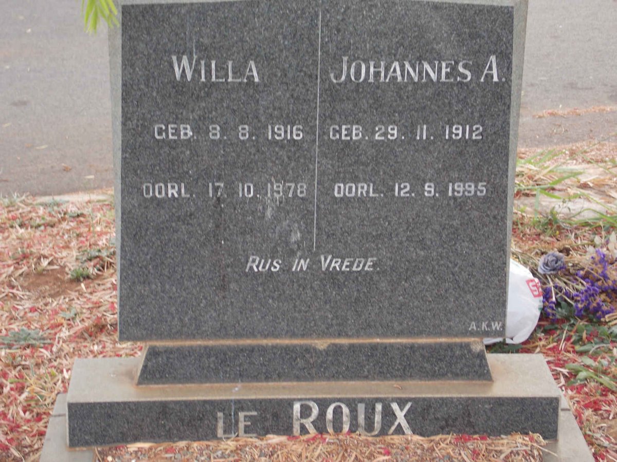 ROUX Johannes A., le 1912-1995 &amp; Willa 1916-1978